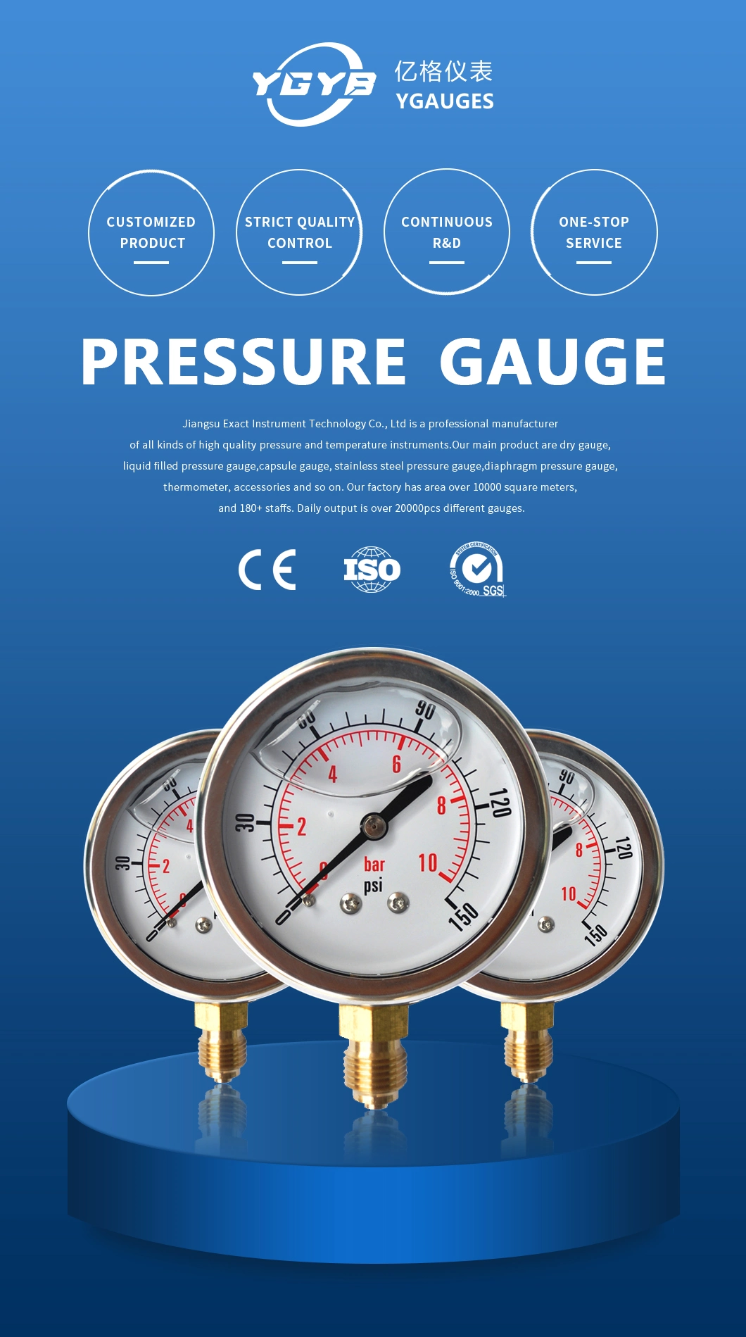 Water Pressure Gauge- Bourdon Tube Pressure Gauge-Liquid Filled Manometer-Shock-Proof Pressure Gauge-Stainless Steel Manometer-Antivibration Pressure Gauge